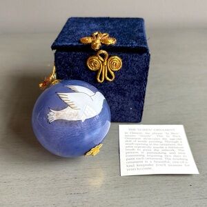 VTG Li Bien Hand Blown Glass Ornament Peace Dove 2000 Hand Painted 2.5" Blue Box